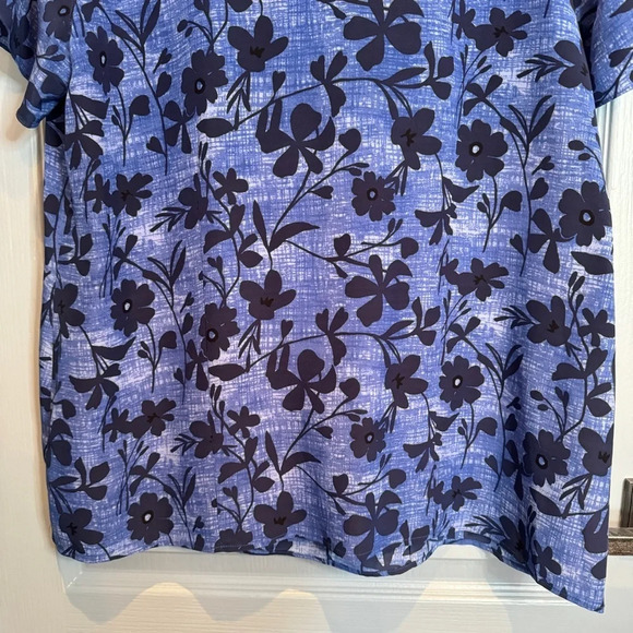 Pendleton 100% Silk Blue Black Floral Ruffle Button Blouse Top Summer  EUC Sz 16 - Picture 10 of 14